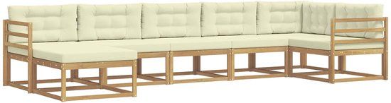 vidaXL Hoek loungeset 7 zitplaatsen Wit en crème Acacia hout