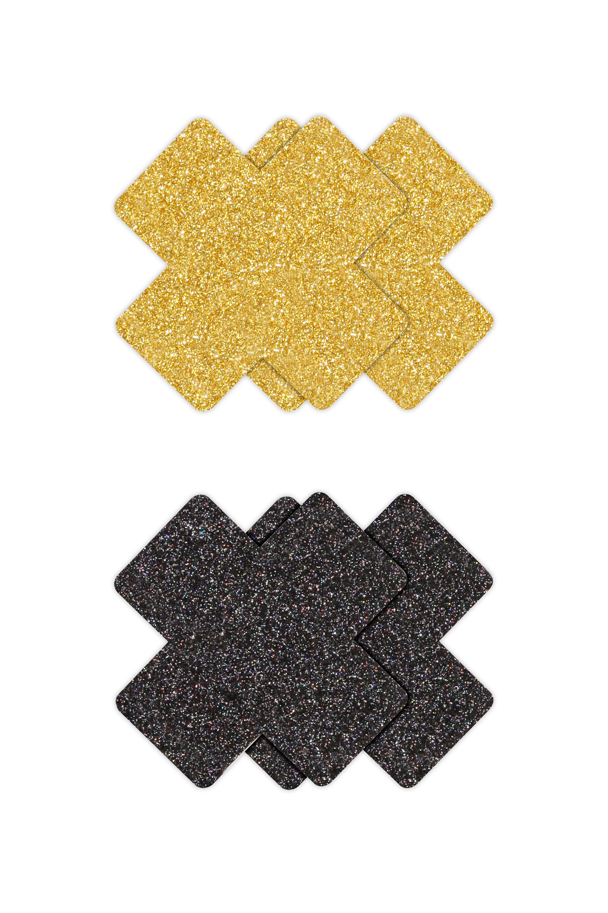 Pretty Pasties - Tepelstickers Glitterkruis - Zwart/Goud - 2 Paar