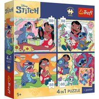 Trefl – 4-in-1 legpuzzels: Lilo & Stitch, Cosmic Stitch – 4 x 88 stukjes – Unieke poster, set van vier legpuzzels voor kinderen vanaf 5 jaar