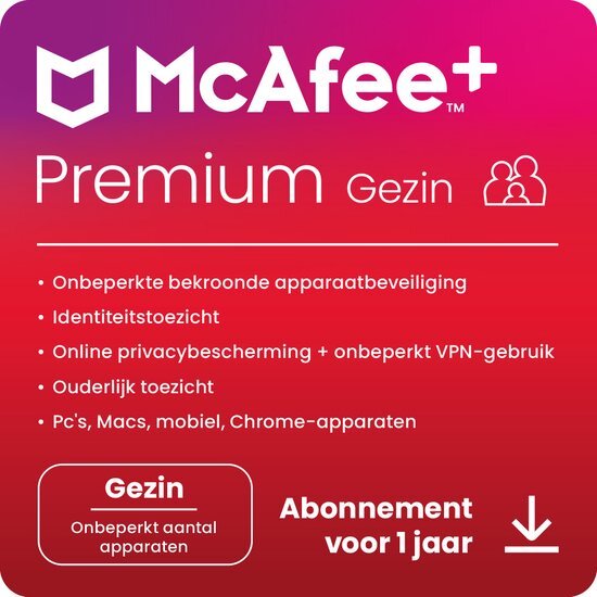 McAfee+ Premium - Familie - Onbeperkt Aantal Apparaten - 1 Jaar - NL - Download