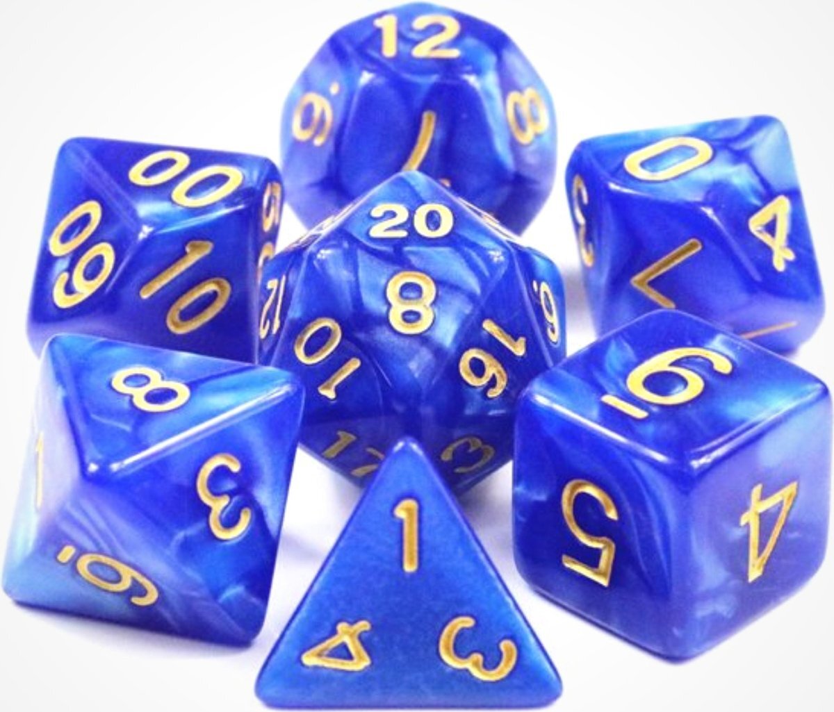 KELERINO. Dobbelstenen voor Dungeons & Dragons - Polydice - Marmer - 7 Delige Set - Blauw / Goud