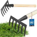 KOTARBAU® Tuinhark, Metalen Hark, 11,5 cm, Handhark met Houten Steel, 105 cm, Stevige Hark, voor Bloemenbedden, 6 Tanden, Ergonomisch, Compact Formaat, Zwart, Staal