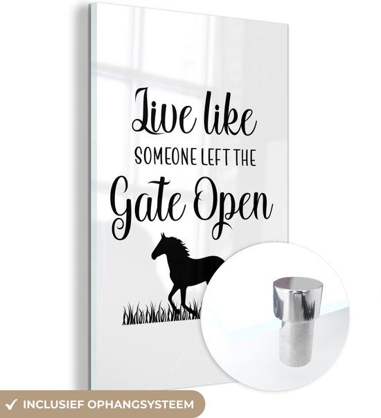 MuchoWow® Glass Painting 120x180 cm - Acrylic Glass Painting - Horse - Quotes - Simple - Black and White - Photo on Glass - Paintings