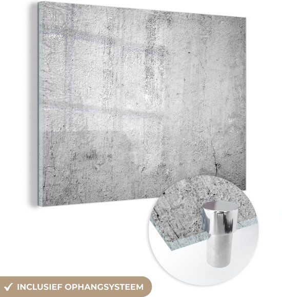 MuchoWow® Glass Painting 160x120 cm - Acrylic Glass Painting - Concrete - Gray - Pattern - Vintage - Industrial - Photo on Glass - Paintings