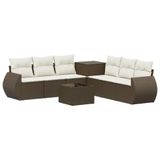 vidaXL - Bankstel - 8 - st - Bruin - en - Crème - Wit - Poly - Rattan - en - Staal