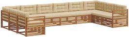 vidaXL - Ensemble de salon d'angle - 10 places assises - Naturel et beige - Acacia massif