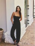 Next Dames Aangerimpelde Bandeau-jumpsuit met Barrelpijpen Zwart