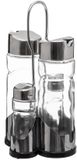5Five Azijn/Olie flessen tafelset - met peper/zout vaatjes - glas/metaal - transparant - modern/design