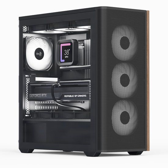 Aerocool D501A Midi Tower Zwart, Hout