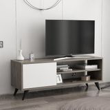 Hanah Home Stijlvolle tv-unit, donkergrijs en wit, 120 cm x 35 cm x 48,1 cm, 100% melamine gecoat particle board, 18 mm dik, wandbevestiging met meerdere planken