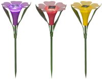 Lumineo Lampe solaire à piquer fleur plastique ø10xh30cm 3 assortis