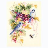 Magic Needle Borduurpakket Kruissteek Telpakket - Blue Jay And Grapes 130-022