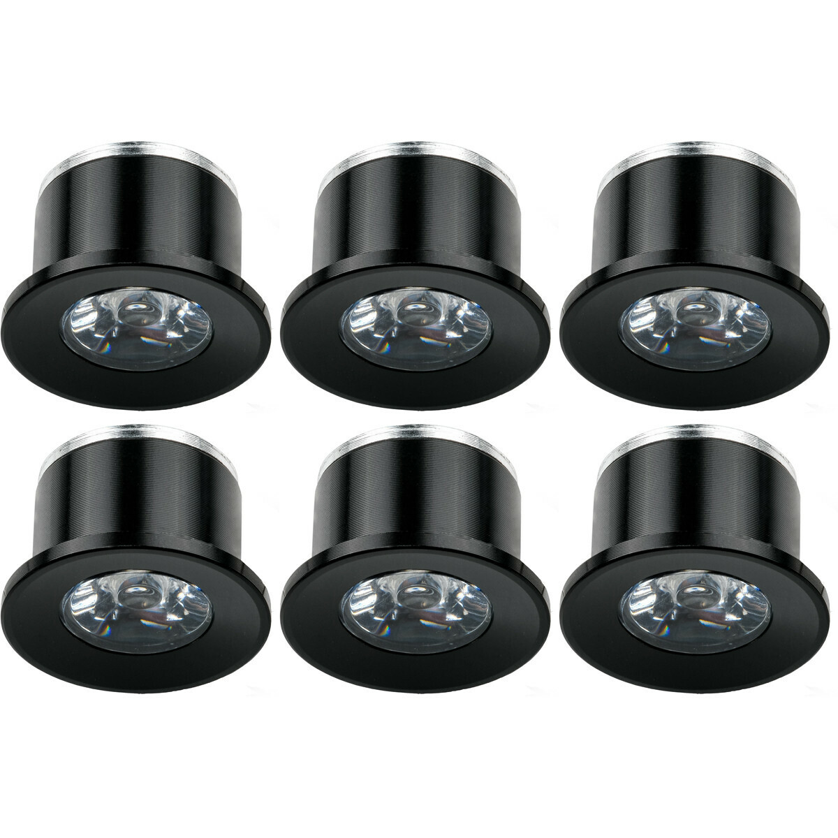 Velvalux Voordeelpak LED Veranda Spot Verlichting 6 Pack - 1W - Warm Wit 3000K - Inbouw - Dimbaar - Rond - Mat Zwart - Aluminium - Ø31mm