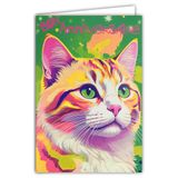 69-8106 AFIE 69-8106 Fluo-kaart met envelop, 12 x 17,5 cm, illustratie kat, schattig, echte fluo-inkt, gemaakt en geproduceerd in Frankrijk