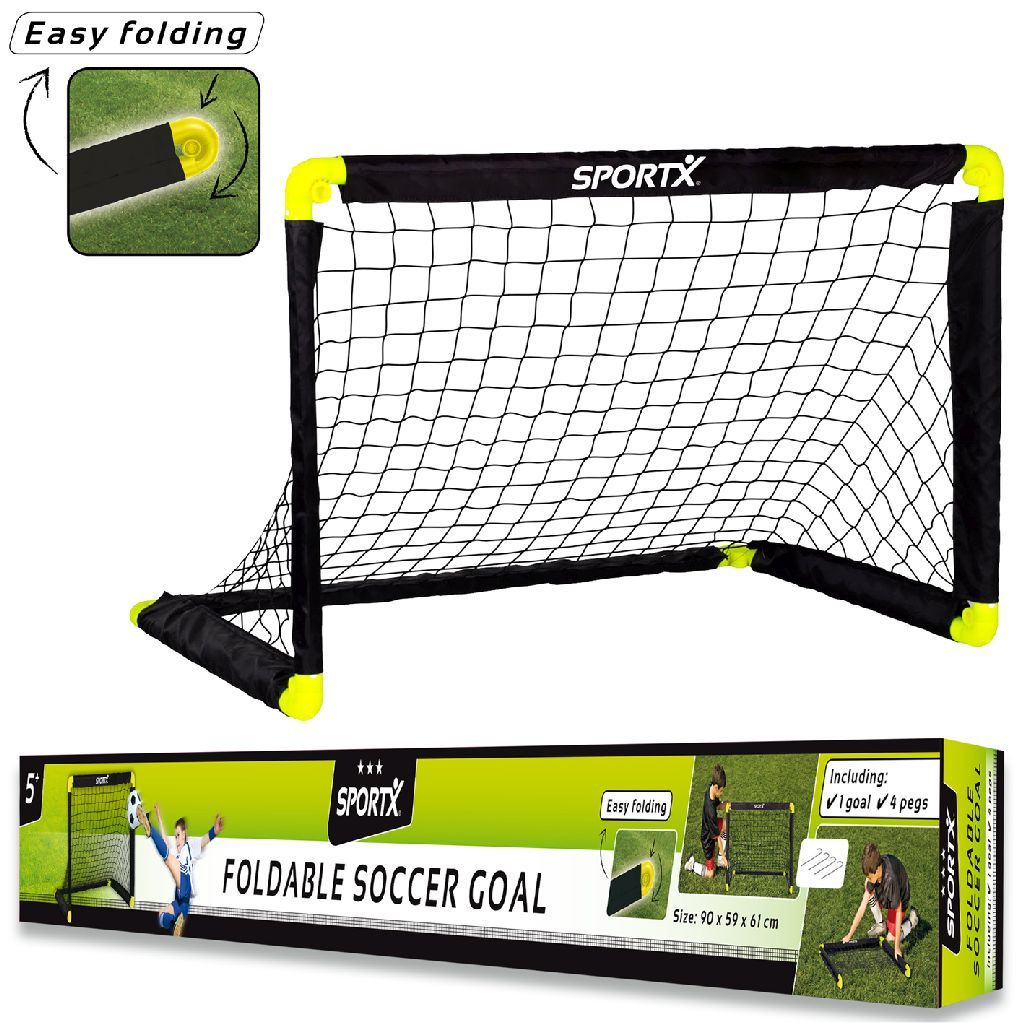 SportX Voetbaldoel - 90x59x61cm - Zwart/Geel - Opvouwbaar - Voor Kinderen en Volwassenen