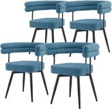 ML-Design Set van 4 eetkamerstoelen 360° draaibaar in blauwe teddy stof met armleuningen en rugleuningen