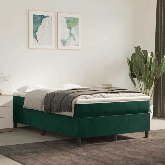 vidaXL Boxspring met matras fluweel donkergroen 120x200 cm