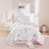 MI ZONE KIDS Celia 4-delige beddengoedset voor tweepersoonsbed, sterrenhemel, maan en zon, 2 kussenslopen, voor tweepersoonsbed, queensize bed, poederroze/goud