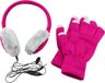 com-four® 2-delige set - Hoofdtelefoon met oorbeschermers en 1 paar touchscreen-handschoenen voor bediening van touchscreens in de winter, in de kleuren roze/grijs, met microfoonaansluiting van 3,5 mm