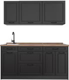 Vicco Eenpersoonskeuken R-Line, Antraciet landelijk/Antraciet, 160 cm goudkleurig eiken werkblad