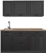 Vicco Eenpersoonskeuken R-Line, Antraciet landelijk/Antraciet, 160 cm goudkleurig eiken werkblad