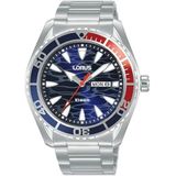 Lorus Analoog kwartshorloge voor heren met roestvrijstalen armband, Zilver/Blauw, Sportieve jurk