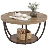 HOMCOM Table Basse Ronde avec Rangement, 2 Niveaux, 80x80x43.8cm Marron