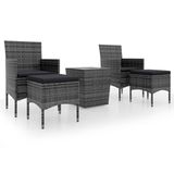 vidaXL 5-delige Bistroset poly rattan en gehard glas grijs