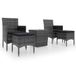 vidaXL 5-delige Bistroset poly rattan en gehard glas grijs