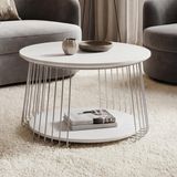 MCA table d'appoint et table basse HWC-P60, métal et MDF, rond, diamètre 70 cm, blanc