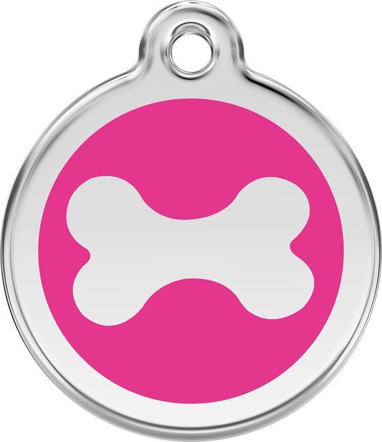 Red Dingo Bone Hot Pink roestvrijstalen hondenpenning small/klein dia. 2 cm