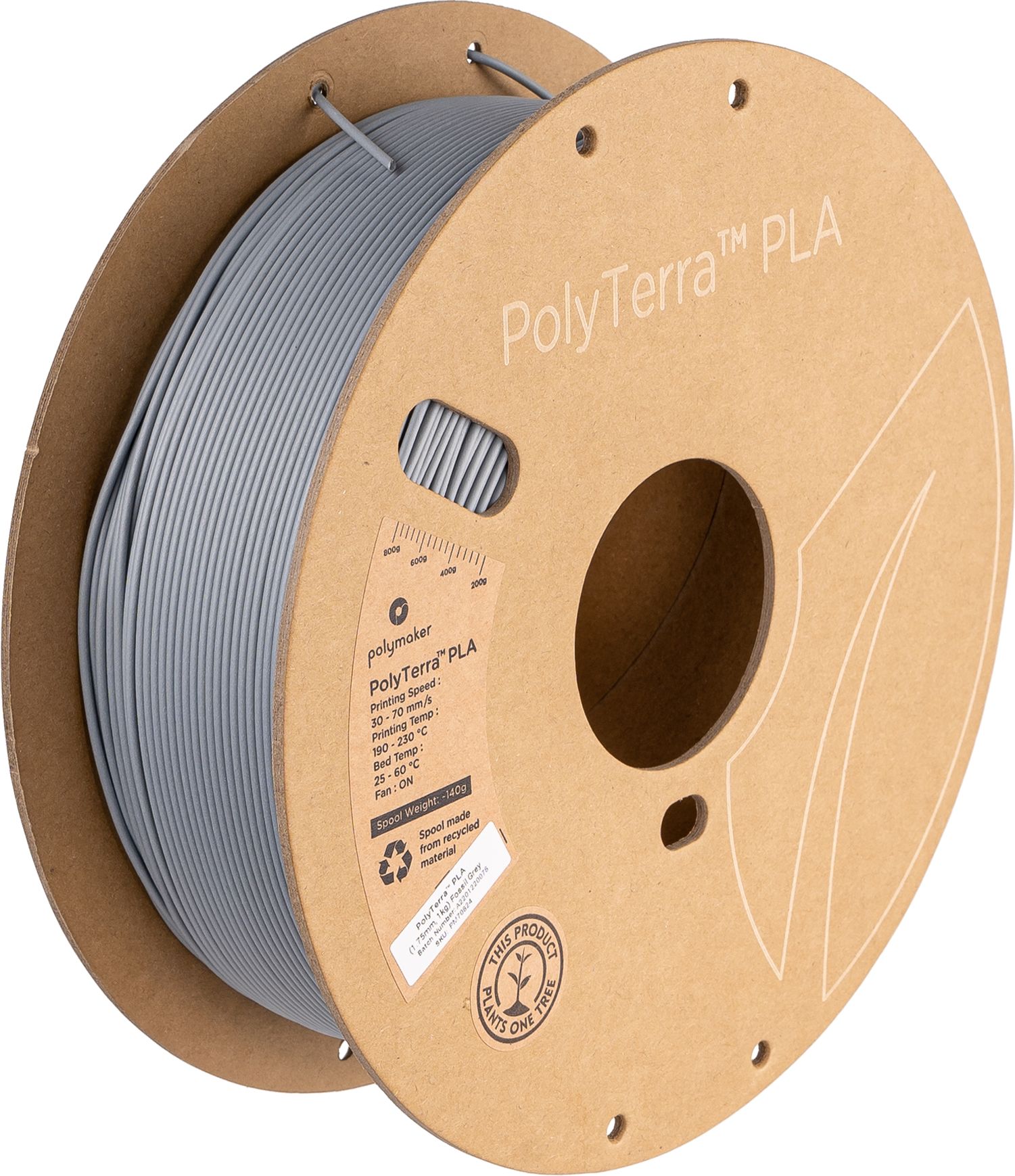 Polymaker PolyTerra PLA Filament - 1.75mm - 3kg - Fossil Grey