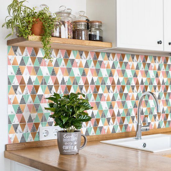Ambiance Sticker Zelfklevende muurtegelstickers voor keuken en badkamer - 24 cementtegelstickers met chique azuurblauwe marmerlook - 24 stickers, 10x10cm