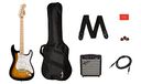 Squier by Fender Sonic Stratocaster® elektrische gitaarpakket, esdoorntoets, 2-kleuren zonneburst, Gigtas, Squier Frontman 10G Amp - 230V UK