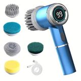 Elektrische reinigingsborstel, elektrische borstel voor het poetsen met led-display, 3 modi, perfecte spin-scrubber voor badkamer, spin scrubber met 5 borstelkoppen, voor huishouden, tegels, keuken en