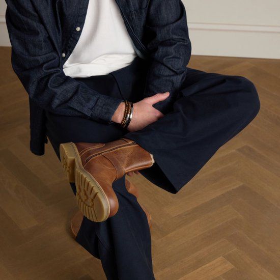 Manfield Heren Cognac Leren Chelsea Boots Maat 40