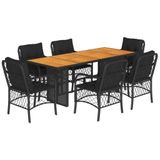 vidaXL 7-delige tuinset met kussens, polyrattan, zwart