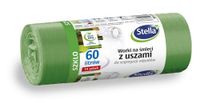 Stella 035168 Vuilniszakken met hengsels voor afvalscheiding van glas, 60 liter, 14 stuks, voor huishoudelijk afval, kantoor, van dikke LDPE regranulaatfolie, kleur: groen