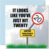 Grappige Just Hit Twenty Grappige 20e verjaardagskaarten voor mannen en vrouwen - Gelukkige verjaardagskaart voor zoon dochter broer zus vriend collega oom tante, 145 mm x 145 mm Banter Joke Bday wenskaarten