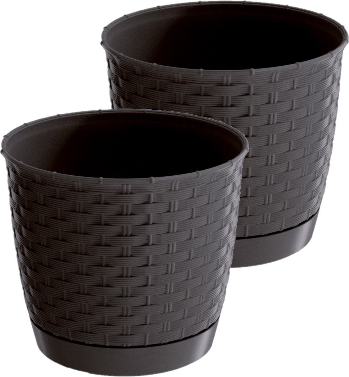 Prosperplast 2x Ronde Gevlochten Plantenpotten - Ø 30 cm - Donkerbruin