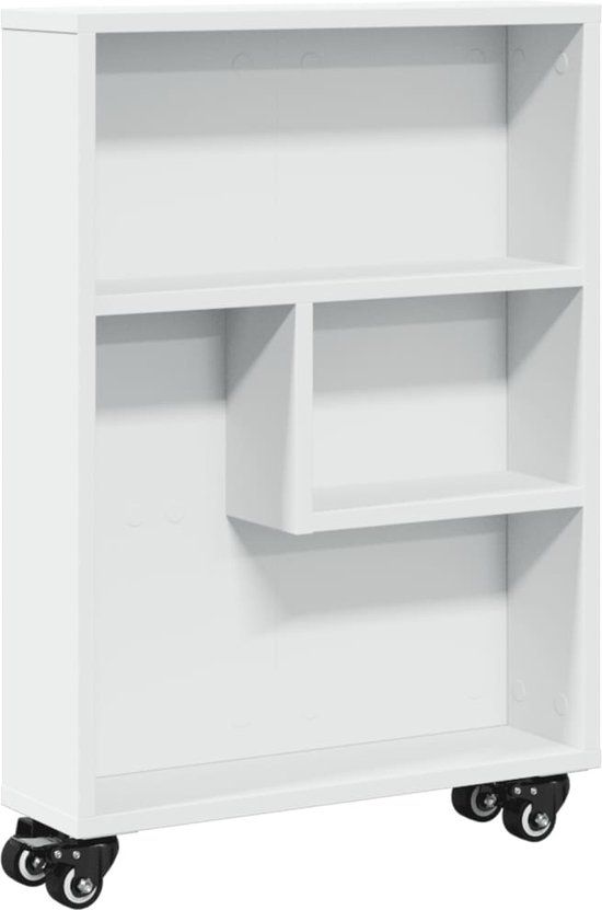 vidaXL Opbergtrolley smal 48x13x68 cm bewerkt hout wit