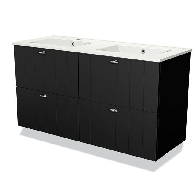 Maxaro Badkamermeubel 120cm Modulo Mat Zwart 4 Lades Lamel Wastafel Keramiek - 6095836556528