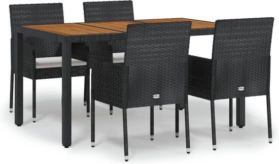 vidaXL 5-delige Tuinset met kussens poly rattan zwart