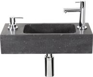 Differnz Sapon Fonteinset met zeepdispenser natuursteen - Kraan recht chroom - 42 x 18 x 9 cm