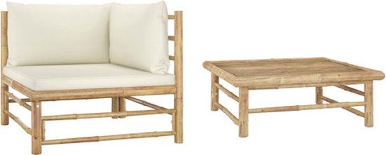 vidaXL 2-delige Loungeset met crèmewitte kussens bamboe