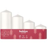 Bolsius Gladde stompkaarsen, set van 4, adventstijd, wit, verschillende maten, decoratieve huishoudelijke kaarsen, lange brandduur, ongeparfumeerd, met natuurlijke plantenwas, zonder palmolie, advent