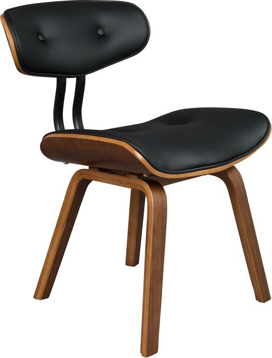 Dutchbone Blackwood Eetkamerstoel - Bruin - Kunstleer & Hout - Retro & Vintage
