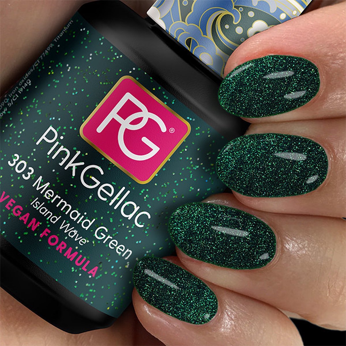 Pink Gellac | Mermaid Green - Gellak - Vegan - Groen - Glitter Finish - 15 ml