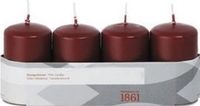 Trend Candles Cilinderkaarsen/stompkaarsen - set 4x - bordeauxrood - 5 x 8 cm - 18 branduren