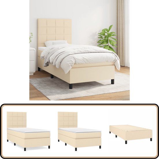 vidaXL Boxspring met matras stof crèmekleurig 80x200 cm